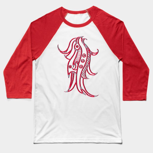 the bird of Abstract blue and red lines 3d Baseball T-Shirt by JNAA